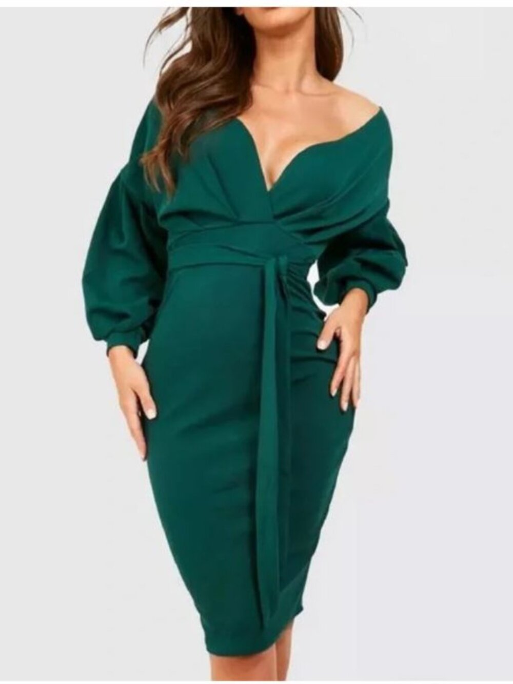 BooHoo Off the Shoulder Wrap Midi Dress - NWT - Size 12 US